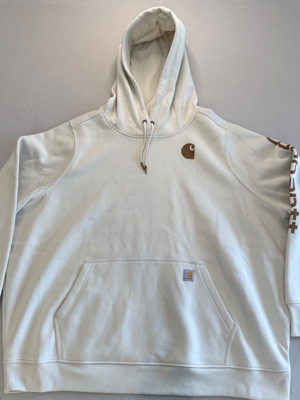 Carhartt Women’s 3X Hoodie White Brown Logo Sleeve Graphic Relaxed Fit 102791
